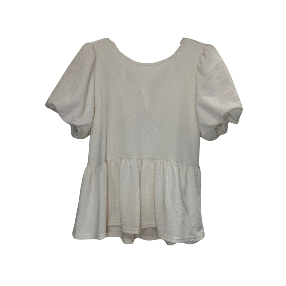 Blu Pepper Peplum Blouse Cream Size Medium Puff Sleeve